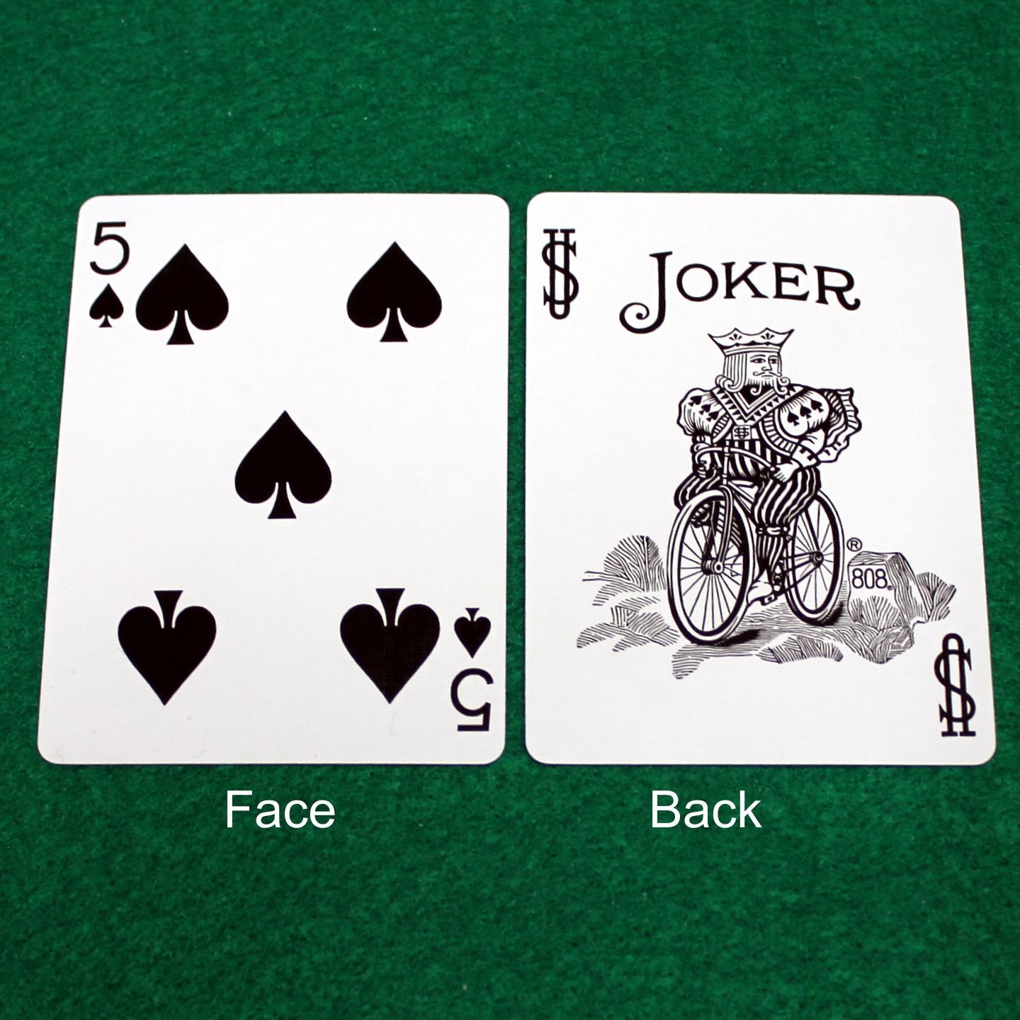 5 of Spades / Black White Joker - Double Face - OFFICIAL - Bicycle Gaff Playing Card