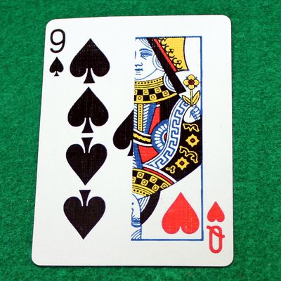9 of Spades / Queen of Hearts - Half n Half Vertical - Custom Printed Bicycle Gaff Playing Card