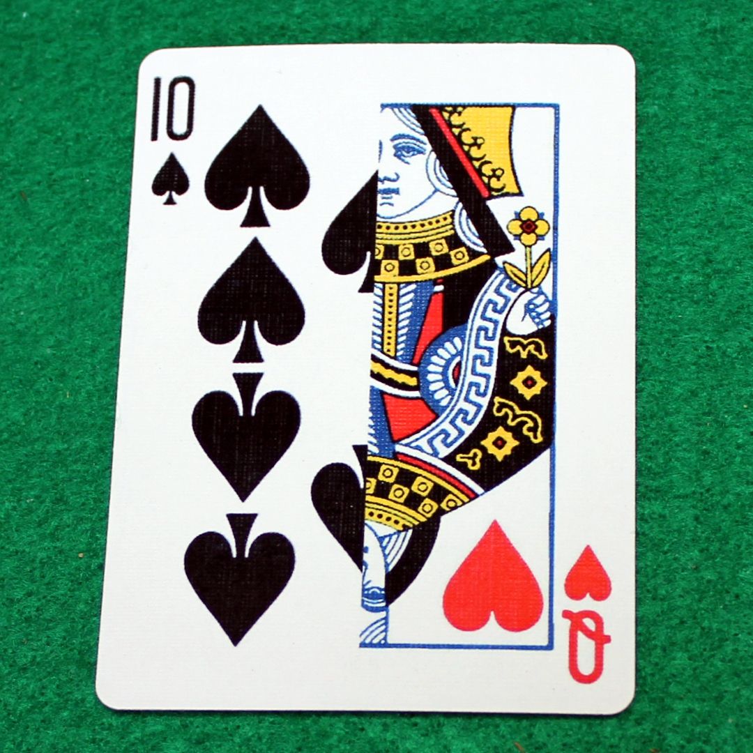 10 of Spades / Queen of Hearts - Half n Half Vertical - Custom Printed Bicycle Gaff Playing Card