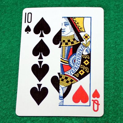 10 of Spades / Queen of Hearts - Half n Half Vertical - Custom Printed Bicycle Gaff Playing Card