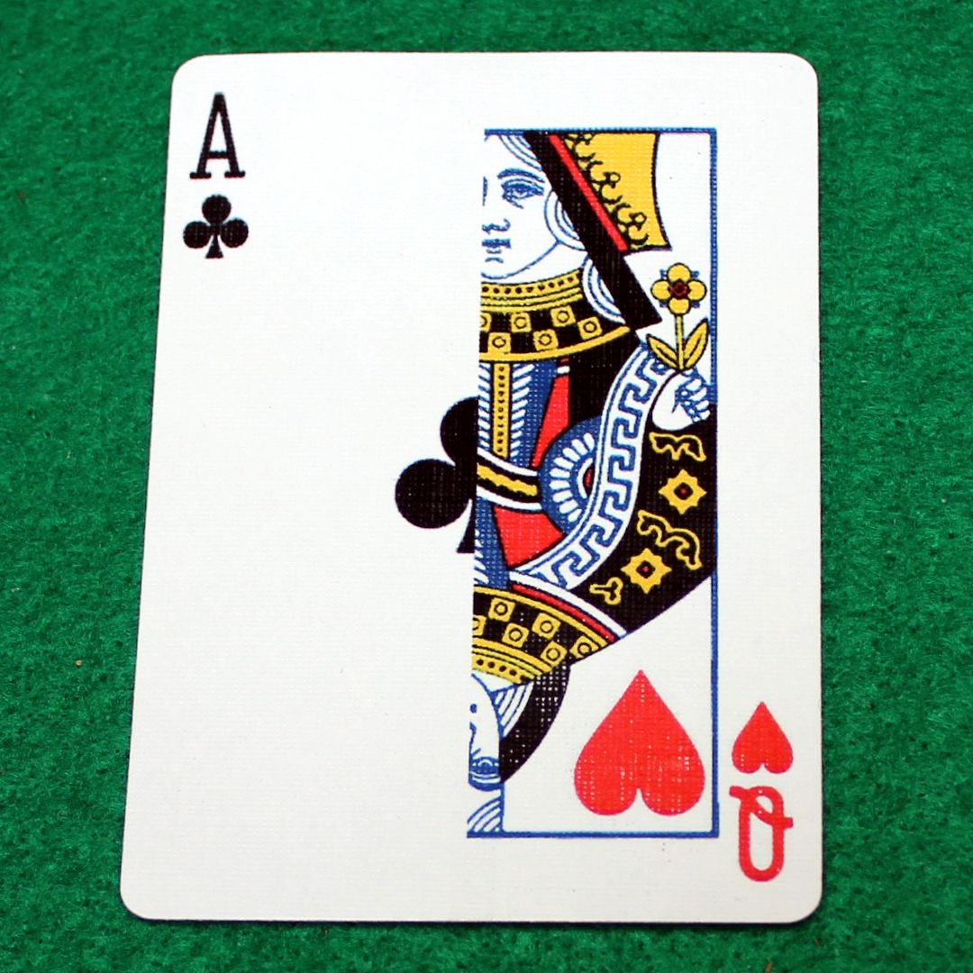 Ace of Clubs / Queen of Hearts - Half n Half Vertical - Custom Printed Bicycle Gaff Playing Card