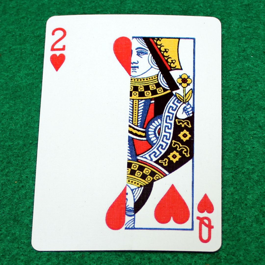 2 of Hearts / Queen of Hearts - Half n Half Vertical - Custom Printed Bicycle Gaff Playing Card