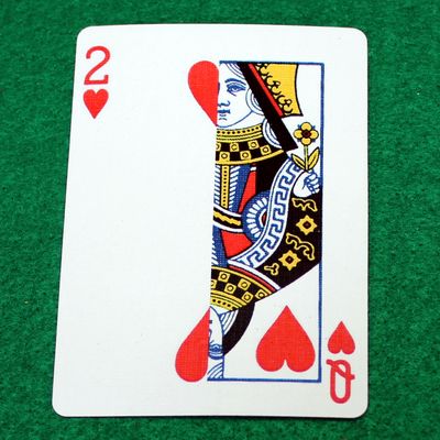 2 of Hearts / Queen of Hearts - Half n Half Vertical - Custom Printed Bicycle Gaff Playing Card