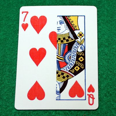 7 of Hearts / Queen of Hearts - Half n Half Vertical - Custom Printed Bicycle Gaff Playing Card