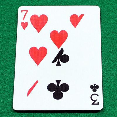 7 of Hearts / 3 of Clubs - Half n Half Diagonal - Bicycle, Custom Printed Gaff Playing Card