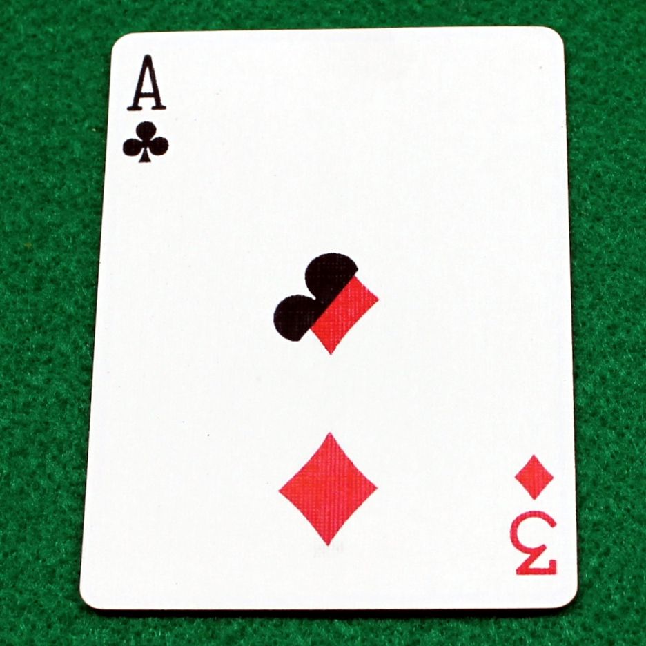 Ace of Clubs / 3 of Diamonds - Half n Half Diagonal - Bicycle, Custom Printed Gaff Playing Card
