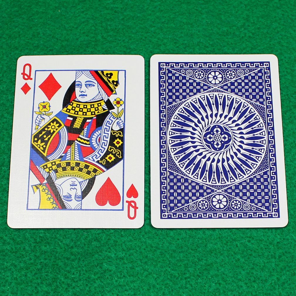 Queen of Diamonds / Hearts - Half &amp; Half Diagonal - OFFICIAL - Tally-Ho Blue Circle Back, Gaff Playing Card