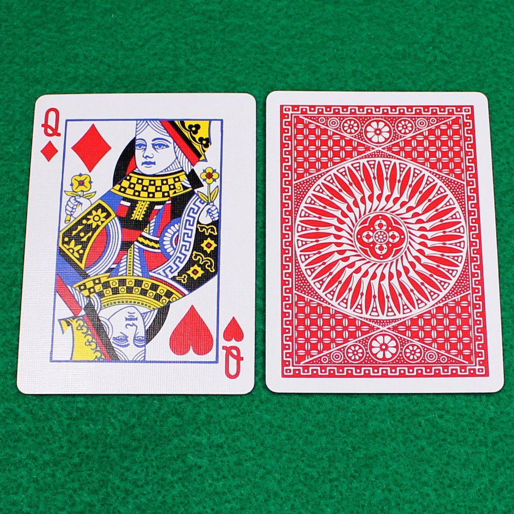 Queen of Diamonds / Hearts - Half &amp; Half Diagonal - OFFICIAL - Tally-Ho Red Circle Back, Gaff Playing Card