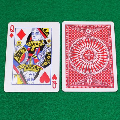 Queen of Diamonds / Hearts - Half &amp; Half Diagonal - OFFICIAL - Tally-Ho Red Circle Back, Gaff Playing Card