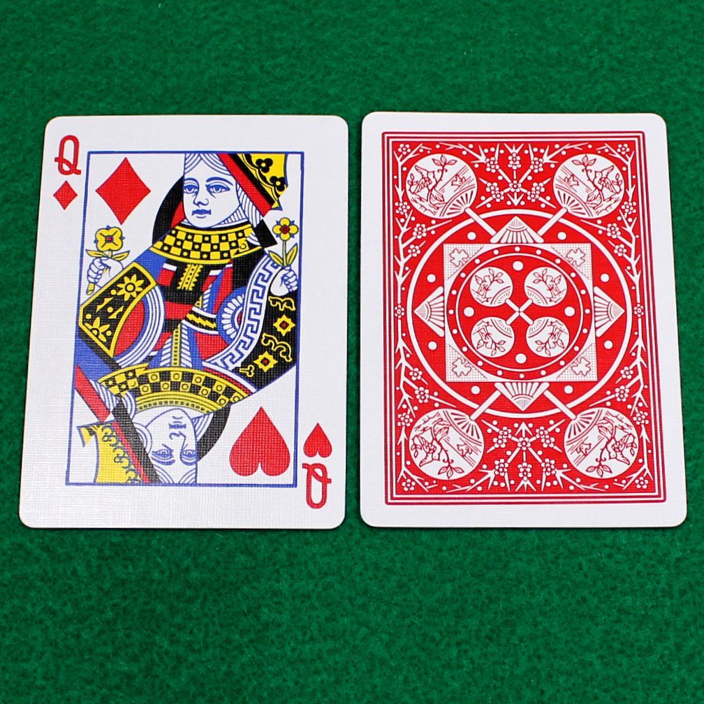Queen of Diamonds / Hearts - Half &amp; Half Diagonal - OFFICIAL - Tally-Ho Red Fan Back, Gaff Playing Card