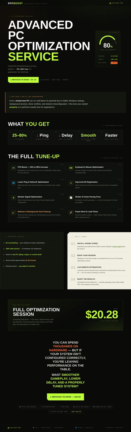 ⭐  New PC Optimization [FPS Boost, No Input Delay, Low Latency, Fast Registry, Low Ping, No Lag , Smooth, Internet Optimize, Virus remove and more!⭐[Read Description and instruction at checkout ]