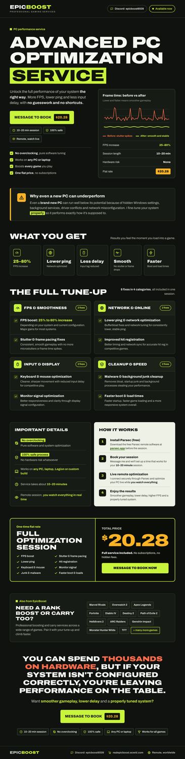 ⭐  New PC Optimization [FPS Boost, No Input Delay, Low Latency, Fast Registry, Low Ping, No Lag , Smooth, Internet Optimize, Virus remove and more!⭐[Read Description and instruction at checkout ]