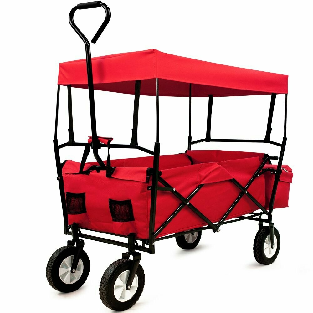 Bollerwagen faltbar mit abnehmbarem Dach | rot