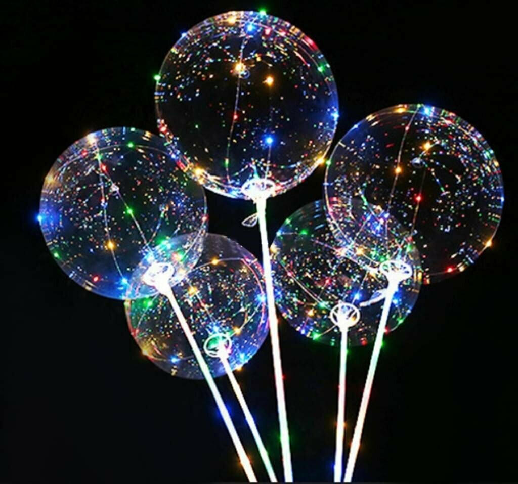 Leuchtender Ballon 35cm mit Stab | bunt LED
