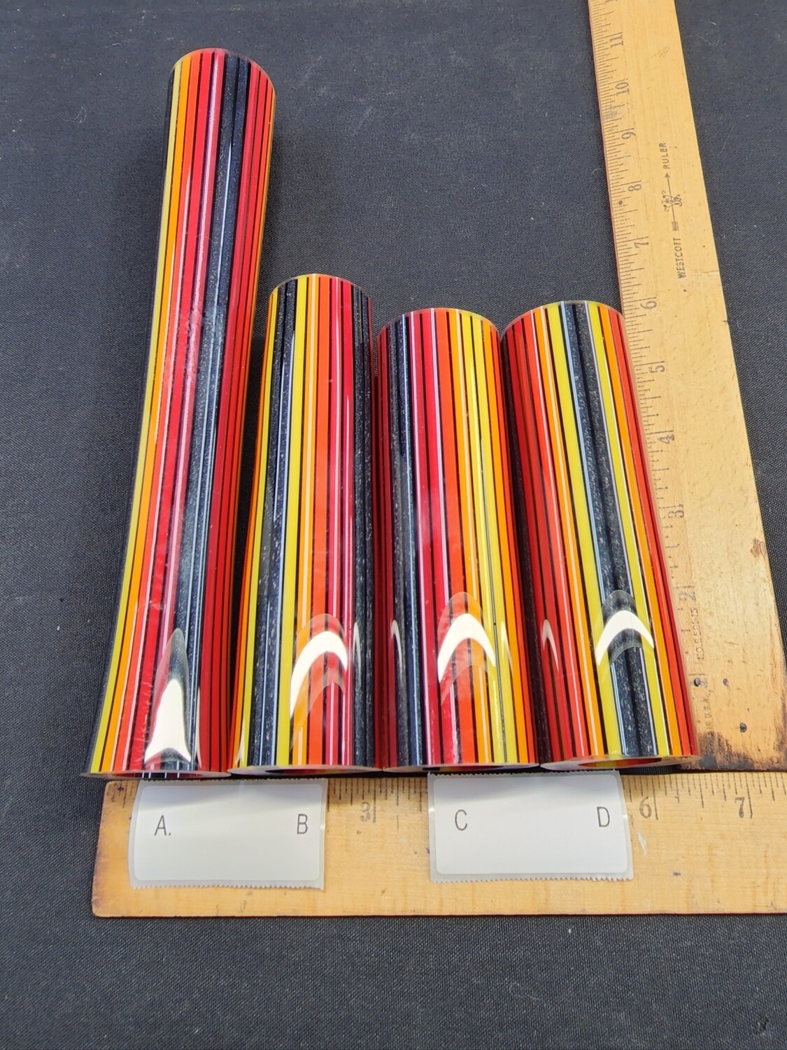 Fire Pattern w/Black &amp; White Stringers Boro Vac Stacked Line Tubing - 1st Quality - 1st quality bor…