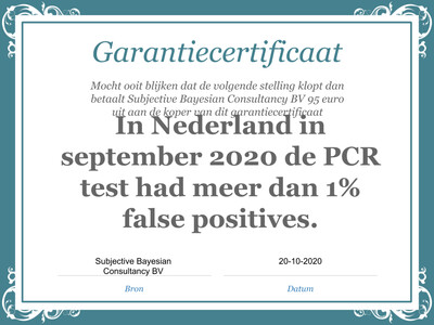 Stelling: In Nederland in september 2020 de PCR test had minder dan 1% false positives