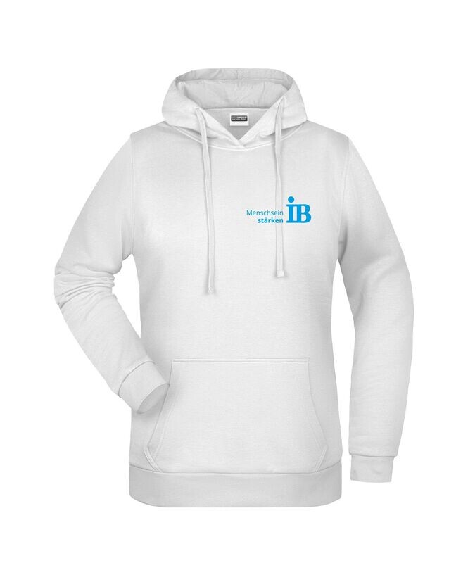 IB Basic Hoodie Damen weiß mit beidseitiger Bedruckung IB Basic Hoodie Damen weiß mit beidseitiger Bedruckung