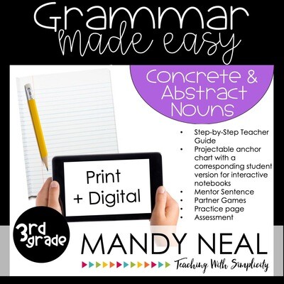 Print + Digital Third Grade Grammar Activities (Concrete and Abstract Nouns)