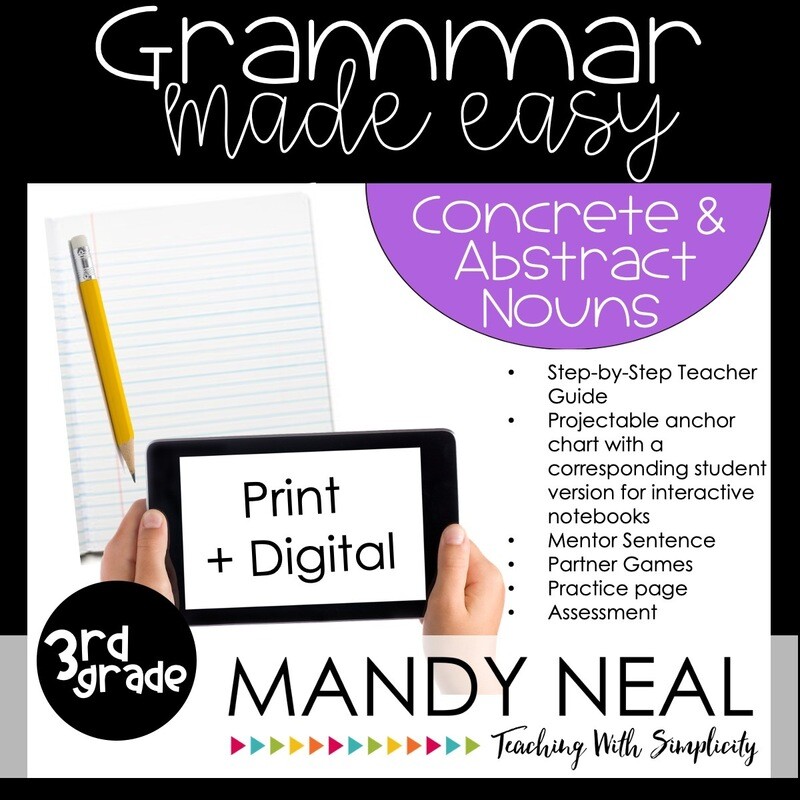 Print + Digital Third Grade Grammar Activities (Concrete and Abstract Nouns)