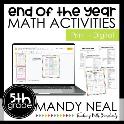 Printable + Digital Fifth Grade End of the Year Math Activities