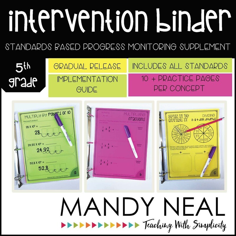 5th Grade Math RTI Intervention Binder