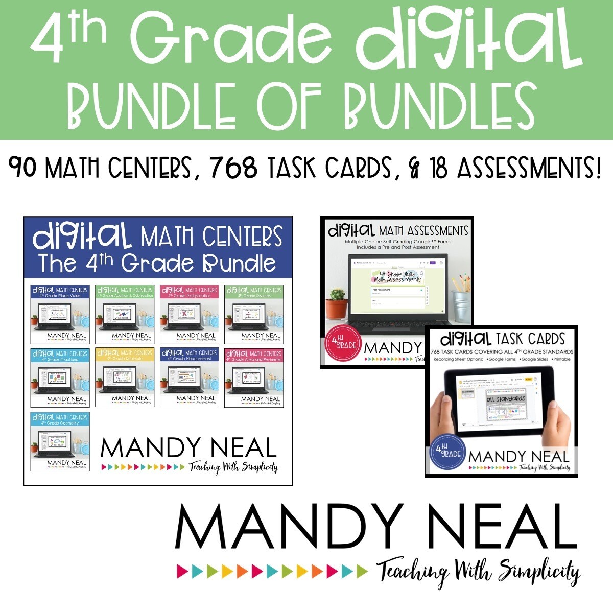 Fourth Grade Digital Math Task Cards, Centers, Assessments