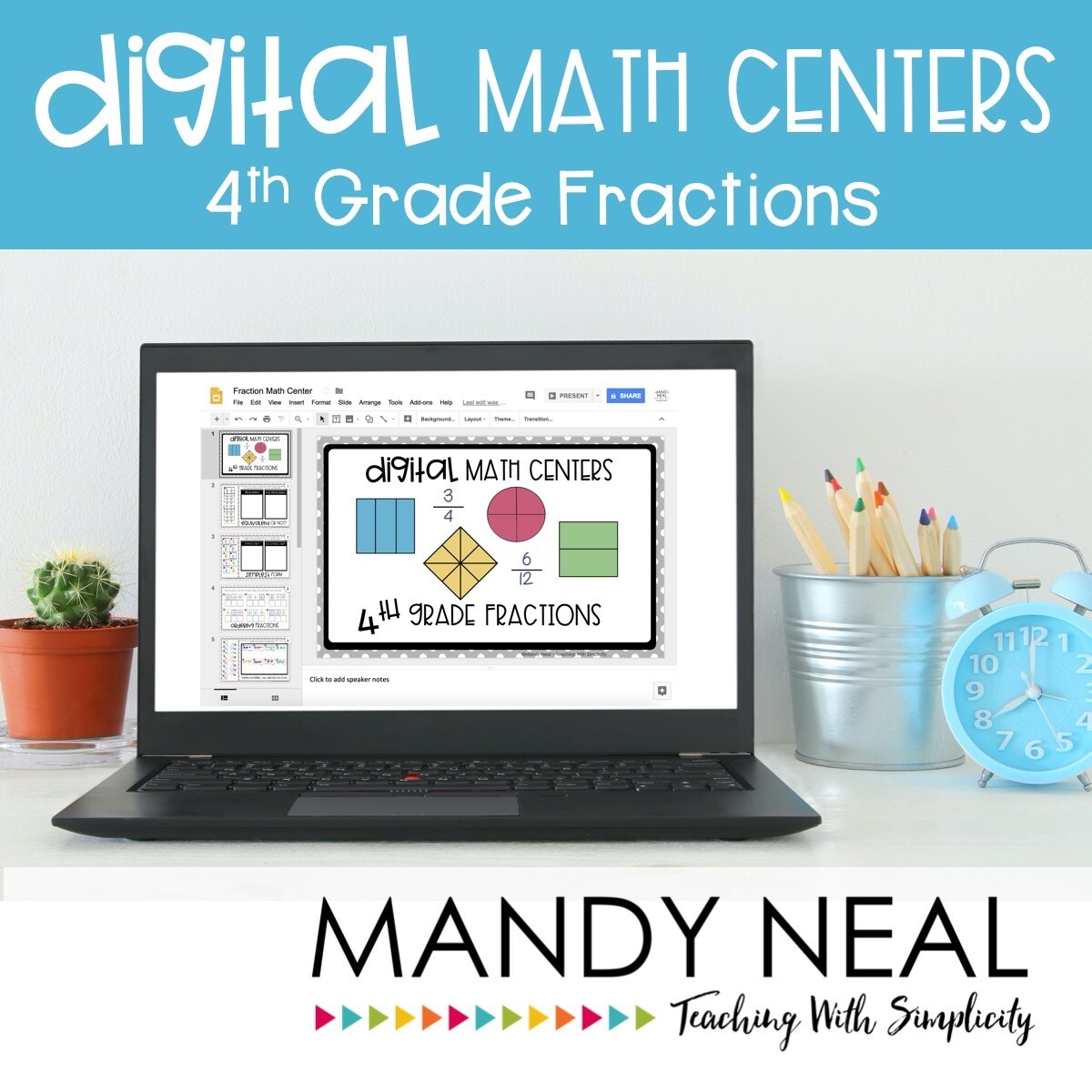 Fourth Grade Digital Math Centers Fractions