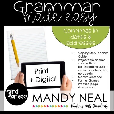 Print + Digital Third Grade Grammar Activities (Commas in Dates and Addresses)