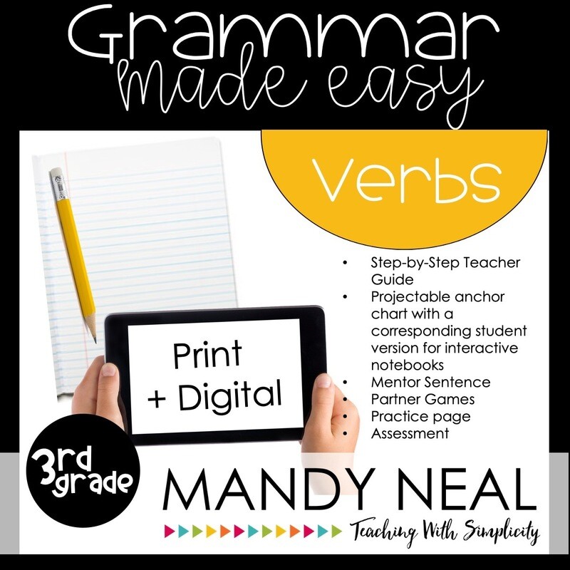 Print + Digital Third Grade Grammar Activities (Verbs)