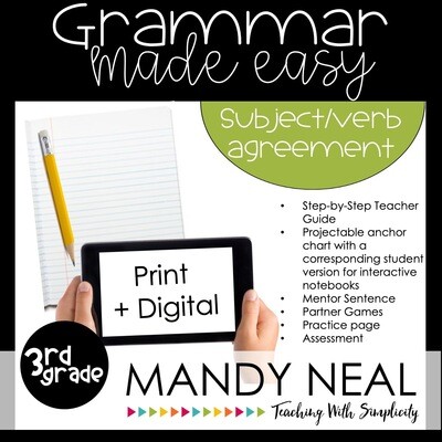 Print + Digital Third Grade Grammar Activities (Subject Verb Agreement)