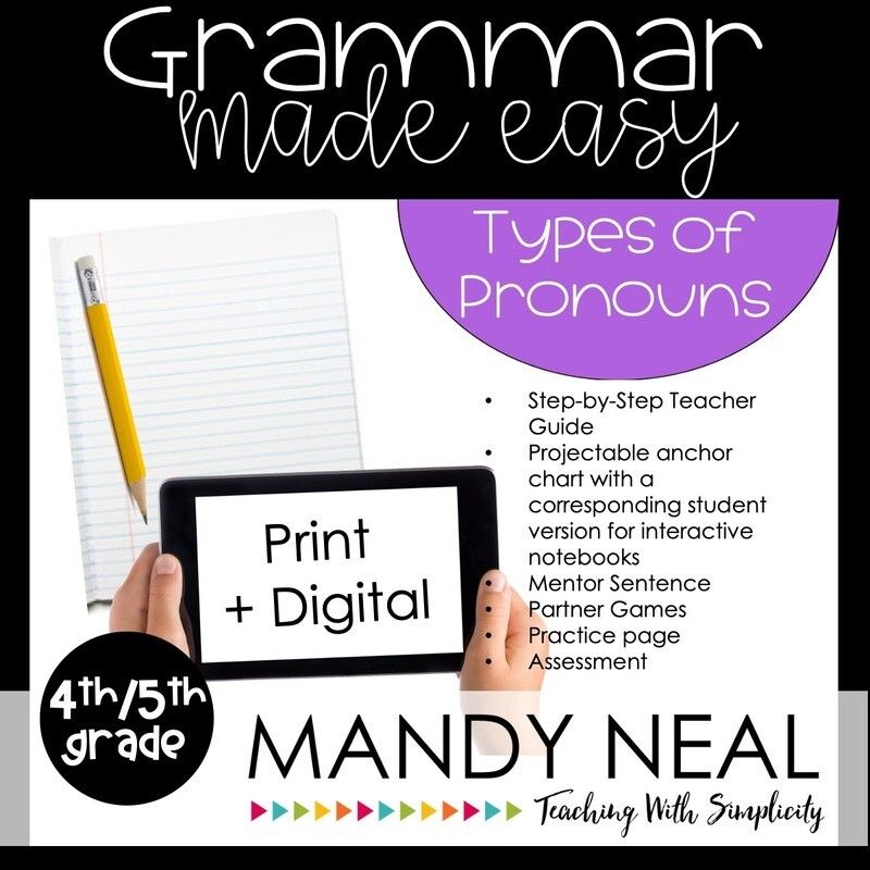 Print + Digital Fourth and Fifth Grade Grammar Activities (Types of Pronouns)