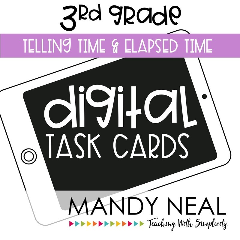 Third Grade Digital Math Task Cards ~ Telling Time &amp; Elapsed Time