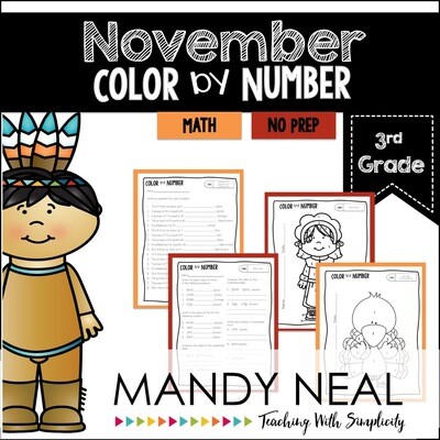 November Color By Number for 3rd Grade Math