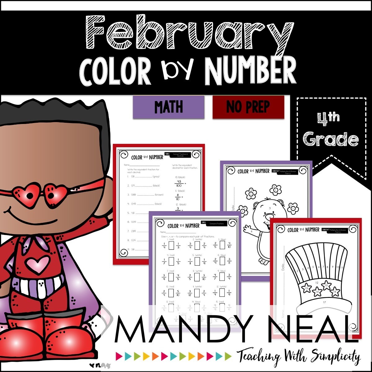 February Color By Number for 4th Grade Math