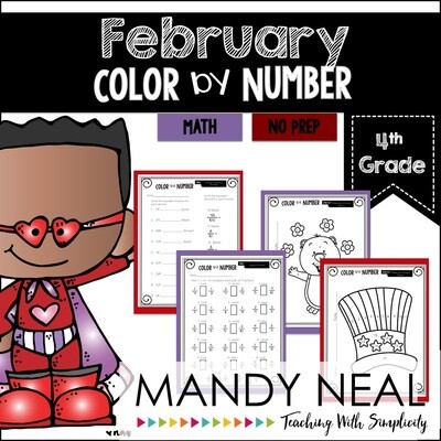 February Color By Number for 4th Grade Math