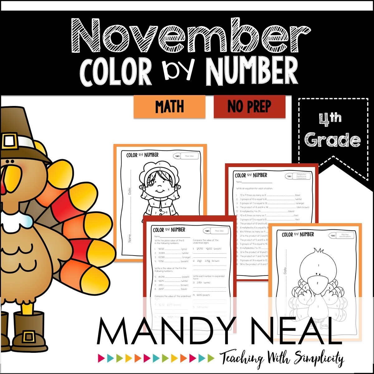 November Color By Number for 4th Grade Math