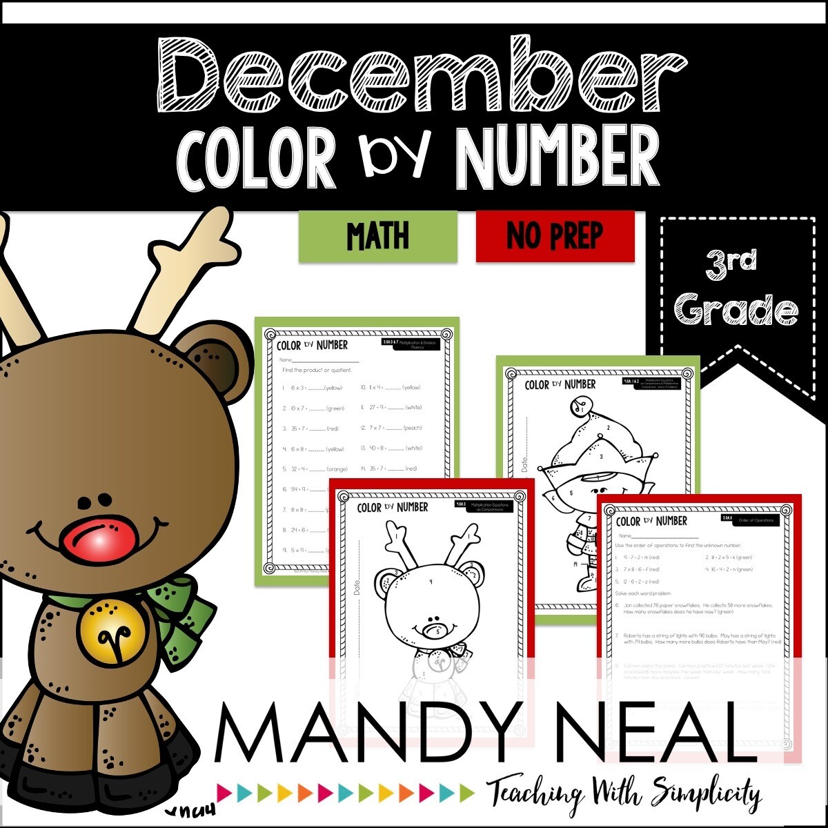 December Color By Number for 3rd Grade Math