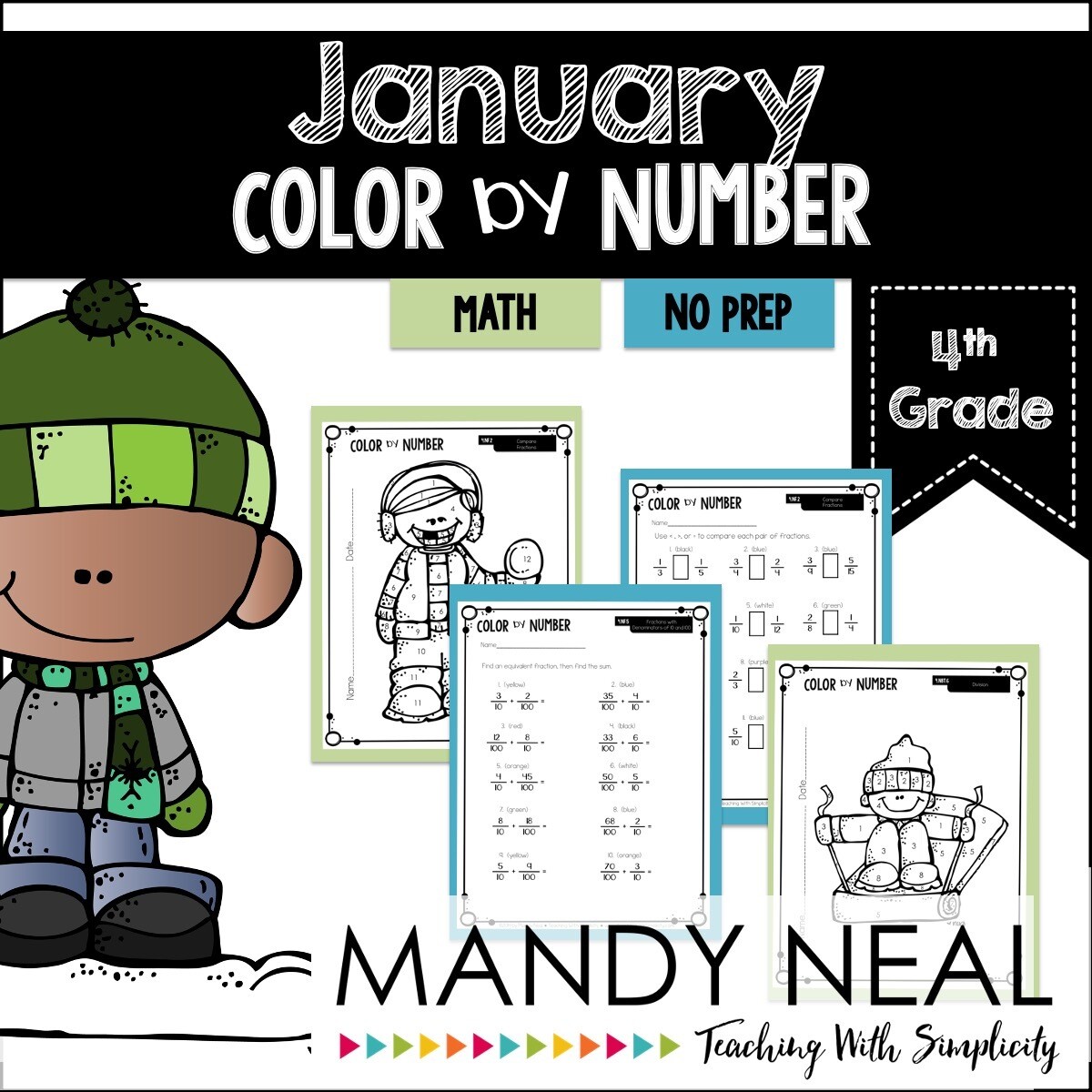 January Color By Number for 4th Grade Math