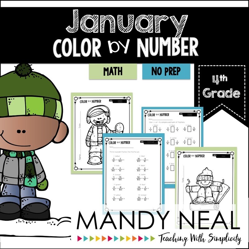 January Color By Number for 4th Grade Math