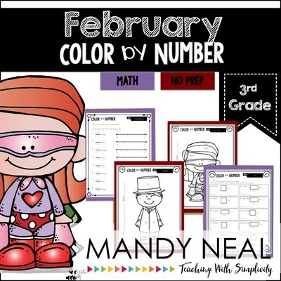 February Color By Number for 3rd Grade Math