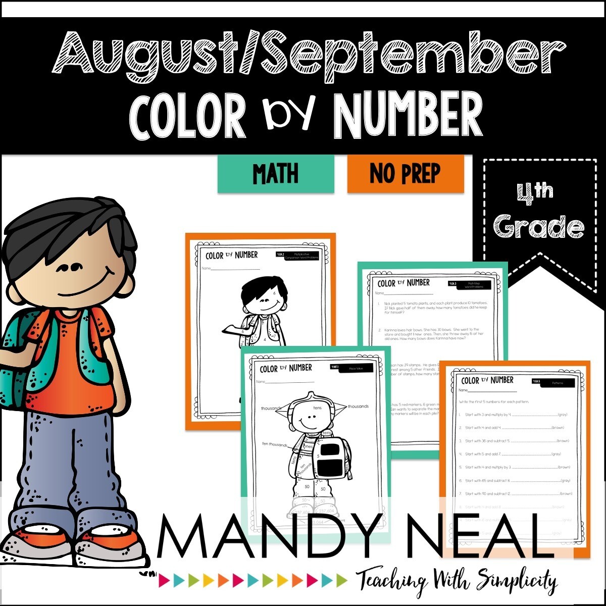 August/ September Color By Number for 4th Grade Math