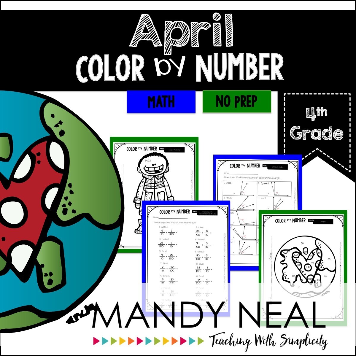 April Color By Number for 4th Grade Math