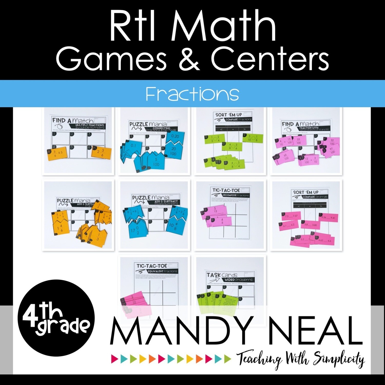 4th Grade Math Intervention Games and Centers for Fractions