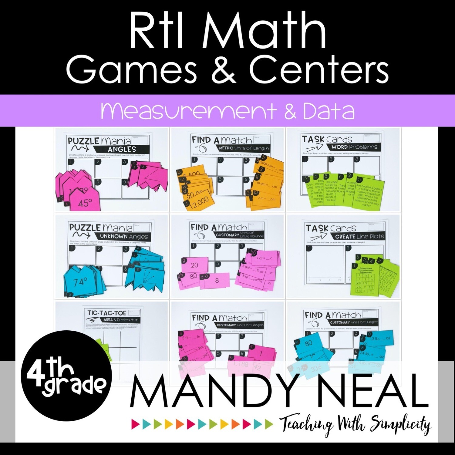 4th Grade Math Intervention Games and Centers for Measurement & Data