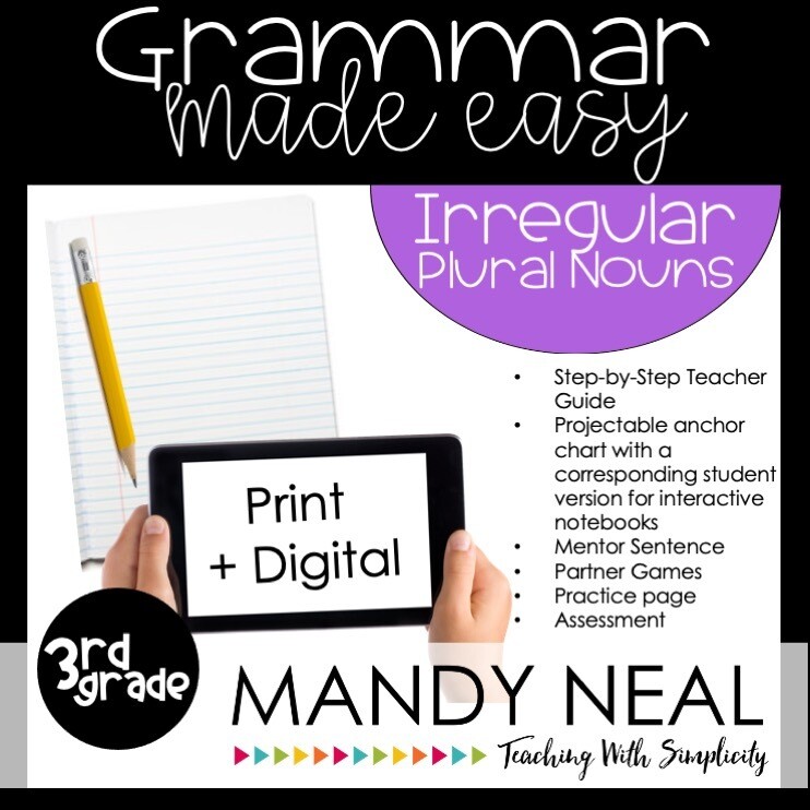 Print + Digital Third Grade Grammar Activities (Irregular Plural Nouns)
