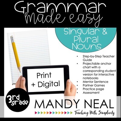 Print + Digital Third Grade Grammar Activities (Singular & Plural Nouns)