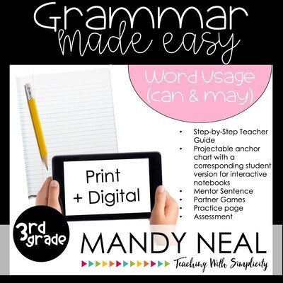 Print + Digital Third Grade Grammar Activities (Word Usage:  Can and May)