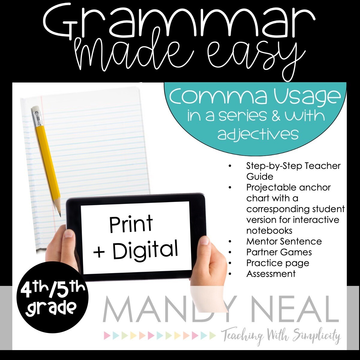 Print + Digital Fourth and Fifth Grade Grammar Activities (Commas in series & equal adjectives)