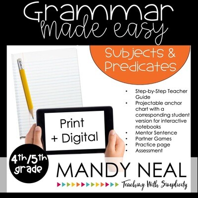 Print + Digital Fourth and Fifth Grade Grammar Activities (Subjects and Predicates)