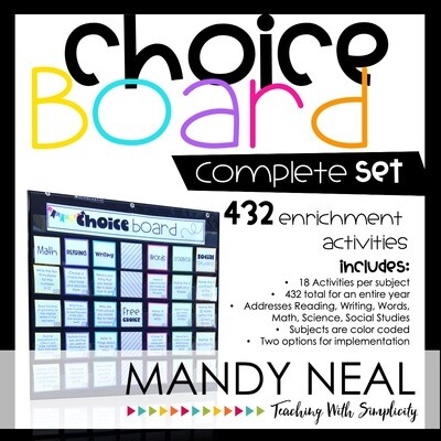 Choice Board Activities for Math, Reading, Writing, Spelling, Science (Bundle)